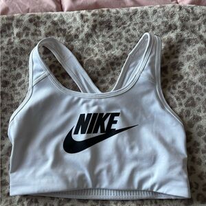 Nike White and Black Logo Sports Bra